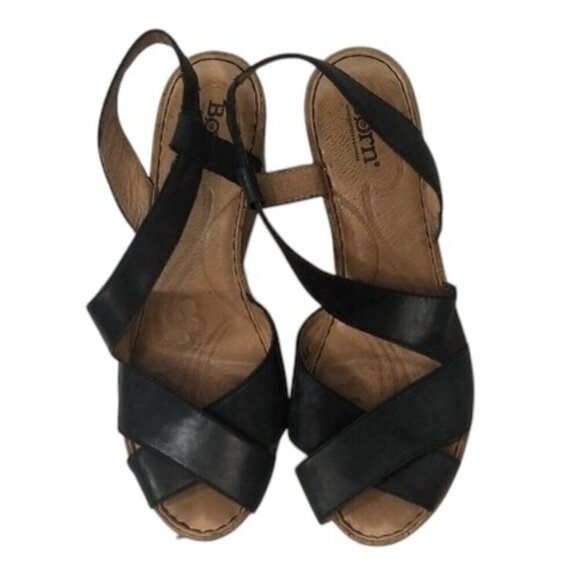 BORN Sandals Women's Size 10 Black Wedge Open Toe Shoes CQL12 883603 - Picture 2 of 12